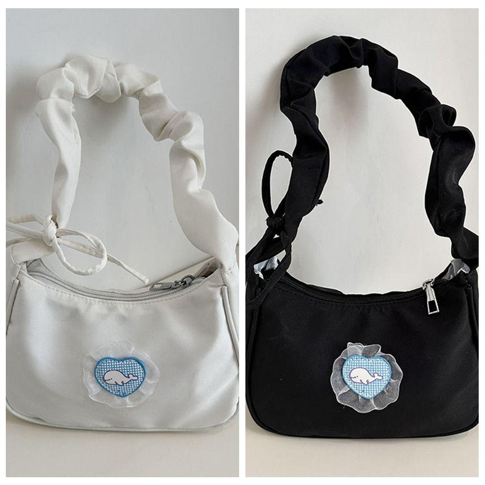 Nylon Canvas Underarm Bag Love Hobo Bag Sweet Pleated Strap Shoulder Bag Girls
