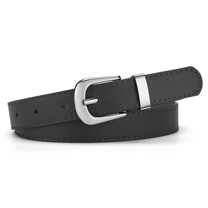 Women's Slim Faux Leather Belt with Pin Buckle - Simple Skinny Waistband for Dresses, Jeans, Pants - Student Fashion Accessory