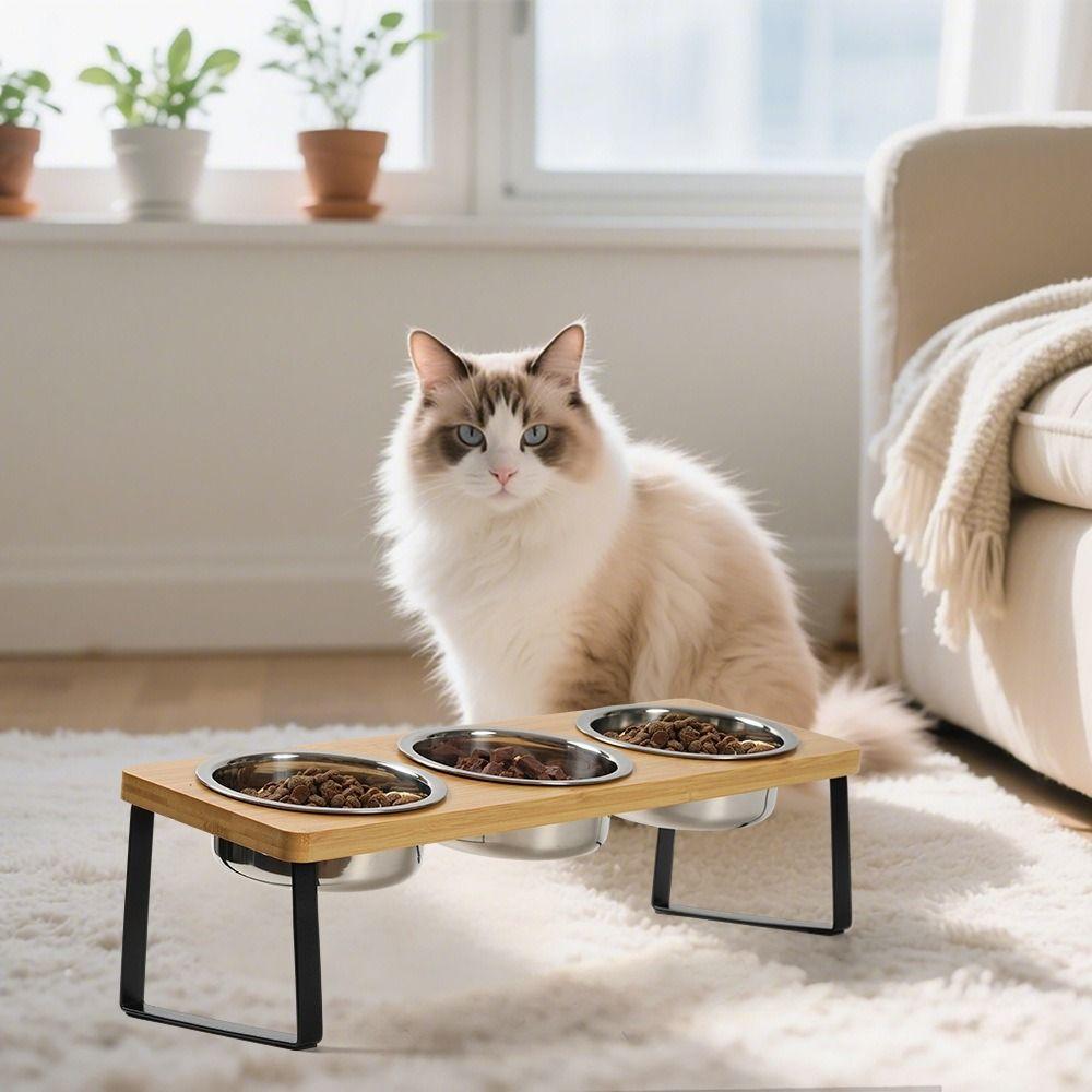 Миски для питомцев с защитой от протекания, приподнятые, нескользящая миска для воды и корма для собак, деревянная подставка для кошачьей миски, кормление питомцев
