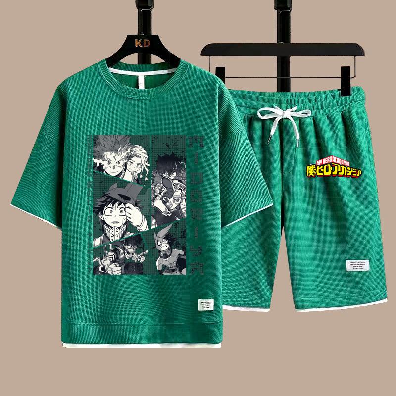 Мой герой Мидория Изуку мужские футболки шорты комплекты летние новые модные мужские футболки топы нижний костюм мультфильм аниме мужской комплект одежды