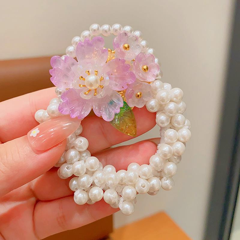 Винтажное цветочное жемчужное кольцо для волос для девочек - эластичный аксессуар для пучка