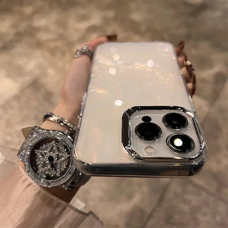 Роскошный блестящий лазерный красочный чехол для телефона Dreamy Shell для iPhone 16 15 11 12 13 14 Pro Max гладкий блестящий прозрачный чехол-бампер