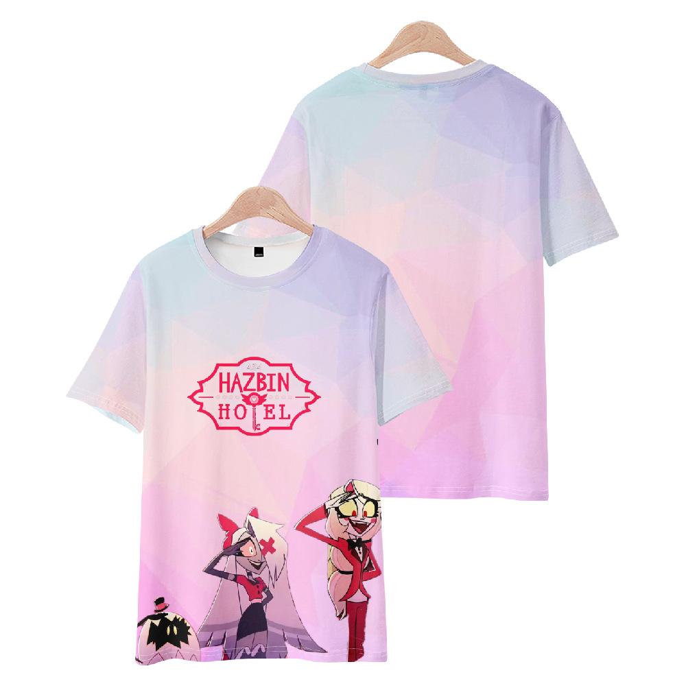 10 цветов Hazbin Hotel аниме женские мужские футболки с мультяшным принтом и круглым вырезом, большие размеры с короткими рукавами, модная мужская одежда, уличная одежда