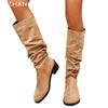 Женские замшевые леопардовые высокие сапоги на среднем каблуке, высокие сапоги до колена, женская тенденция 2025 года, зимняя мода, готика, снежные ретро-сапоги для мотоциклистов, Mujer