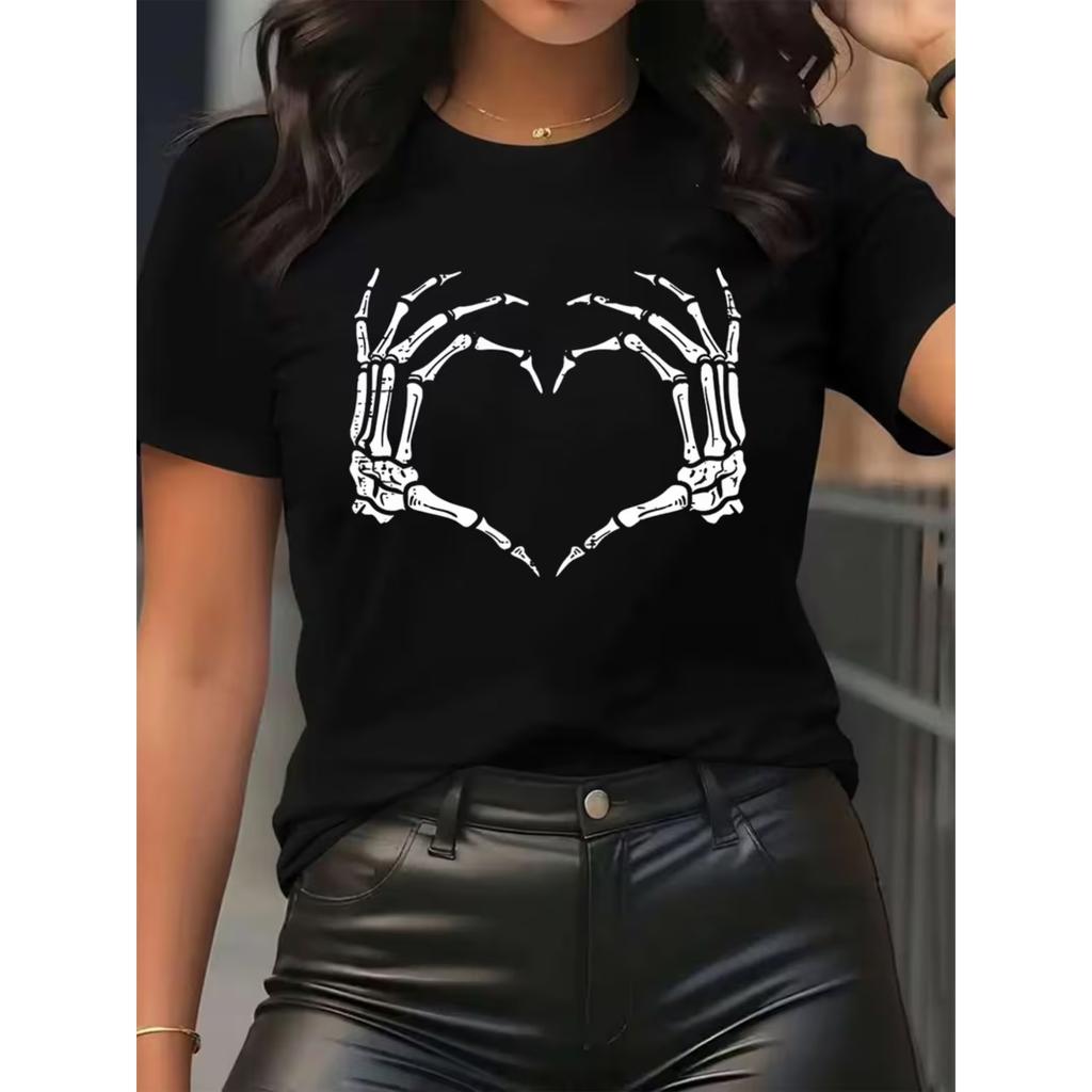 Women's Unique Clothes Round Neck Casual Comfortable Halloween T-Shirt Short Sleeve for Home Party Wear
