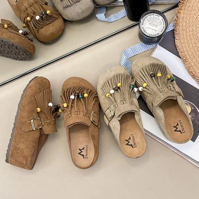 Толстая подошва с внутренней высотой, уродливые и милые, с педальной сумкой на носке и полушлепанцами, женские новые летне-осенние одинарные туфли