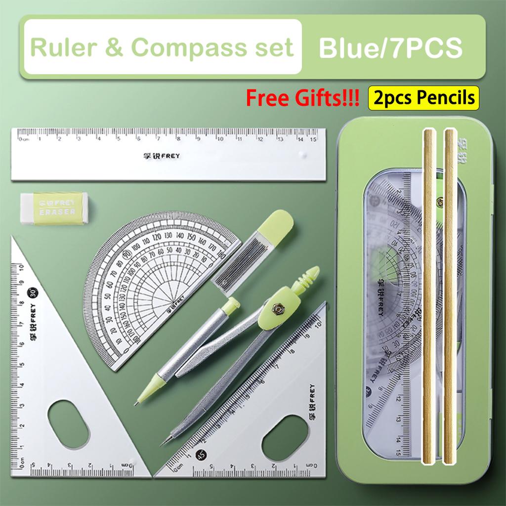 7pcs/ Set Math Geometry Ruler Multifunctional Drawing Tools For Students School Supplies Durable Engineering Design Stationery