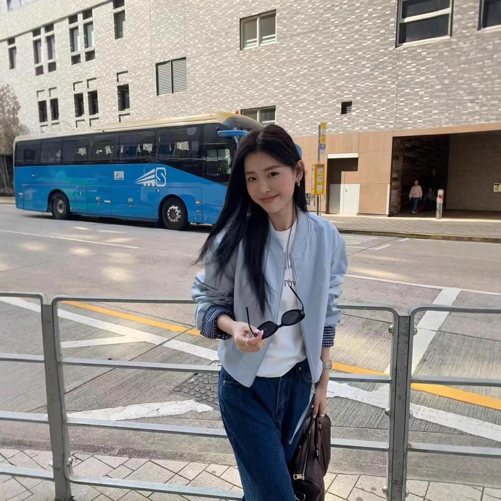 Женская бейсбольная куртка в корейском стиле, розовая, с вставками - модная весенняя коллекция 2025