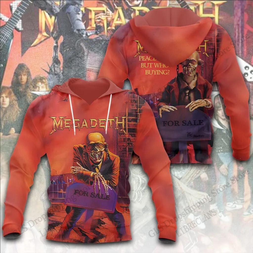 Винтажные толстовки с 3D-принтом Megadeth для мужчин и женщин, модная толстовка для подростков, унисекс, женская одежда, оверсайз