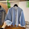 Женская клетчатая рубашка в корейском стиле с длинным рукавом и кружевными оборками - Черно-белая, Весна 2026