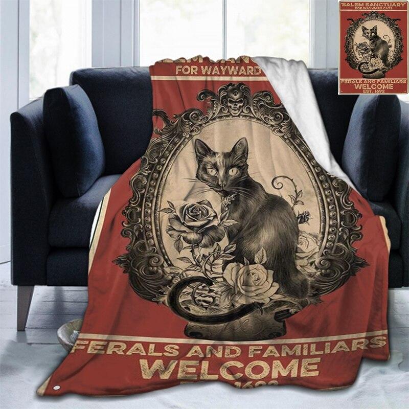 Мягкое фланелевое одеяло с черепом Сатаны и котом, всесезонное легкое теплое одеяло для гостиной/спальни