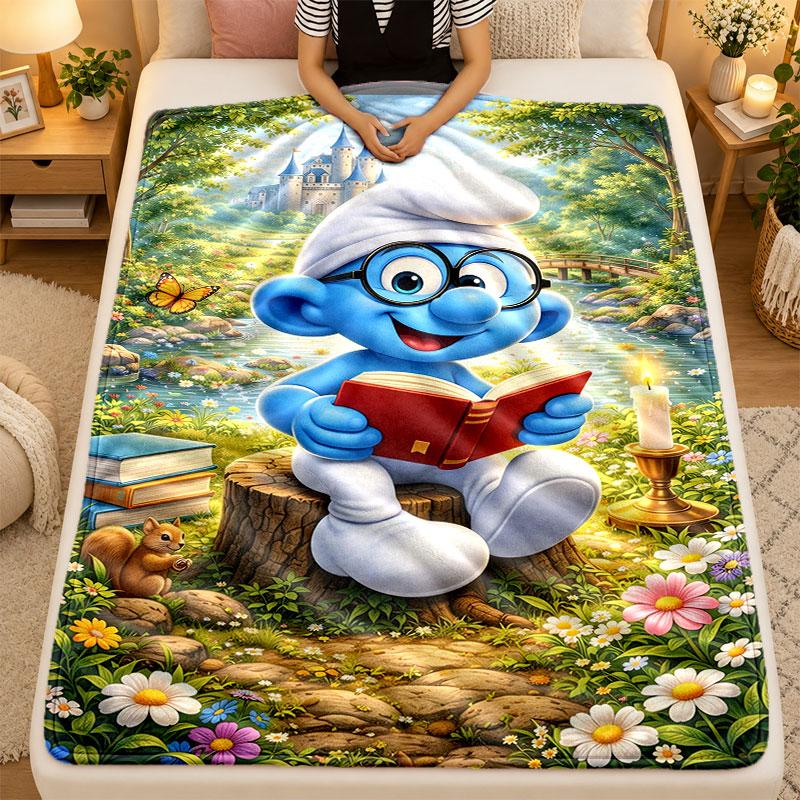 Flannel BlanketSmurfs cute Warm Soft Throw Blanket for Indoor Sofa Bed Living Room Use