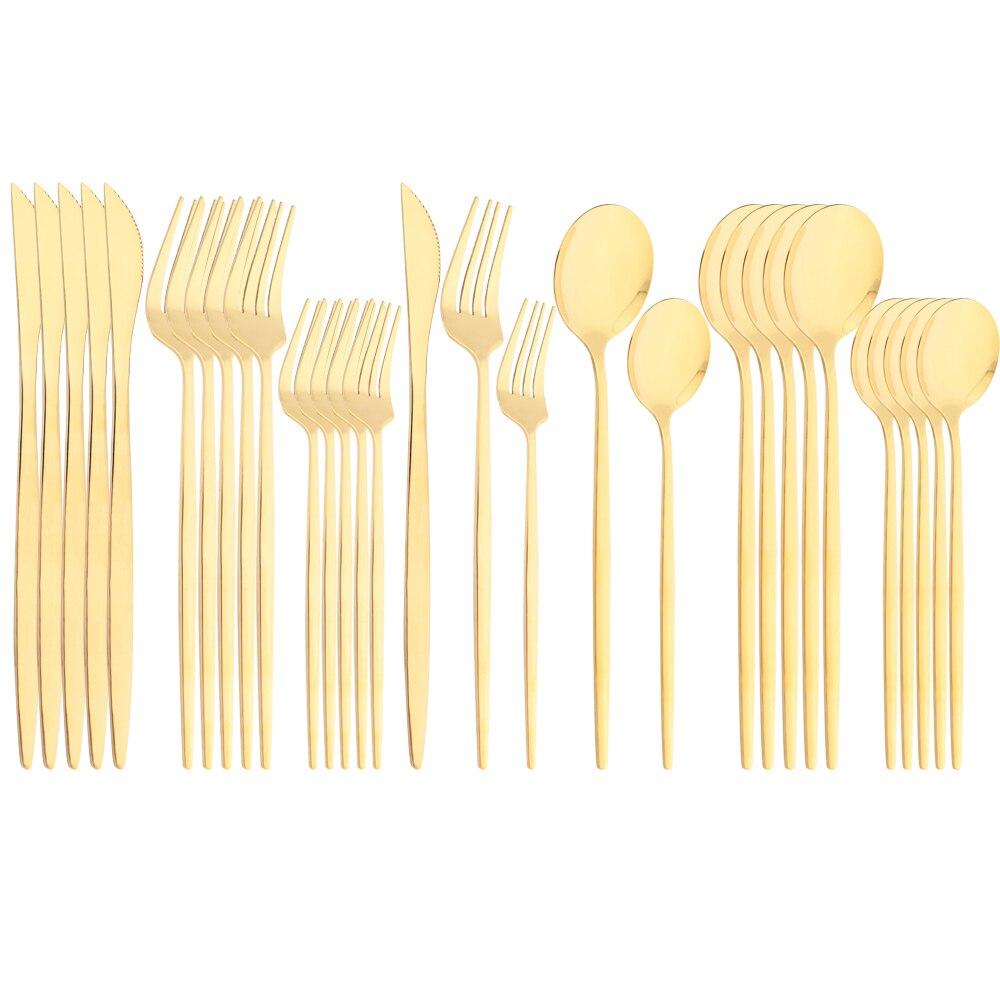 Зеркальный набор столовых приборов из нержавеющей стали, 30 предметов, черно-золотой столовый прибор, нож, вилка, ложка, набор столовых приборов, десертная ложка, набор столовых приборов