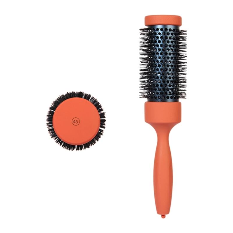 Thermal Protective Ceramic Barrels Hair Brush Natural Volumizing Curls Nylon Bristles Ergonomic Beechwood For Styling