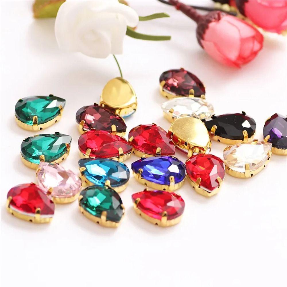 50Pcs/Pack Teardrop Shape Glitter Sewing Rhinestones Diamond Beads Ornament For Needlework