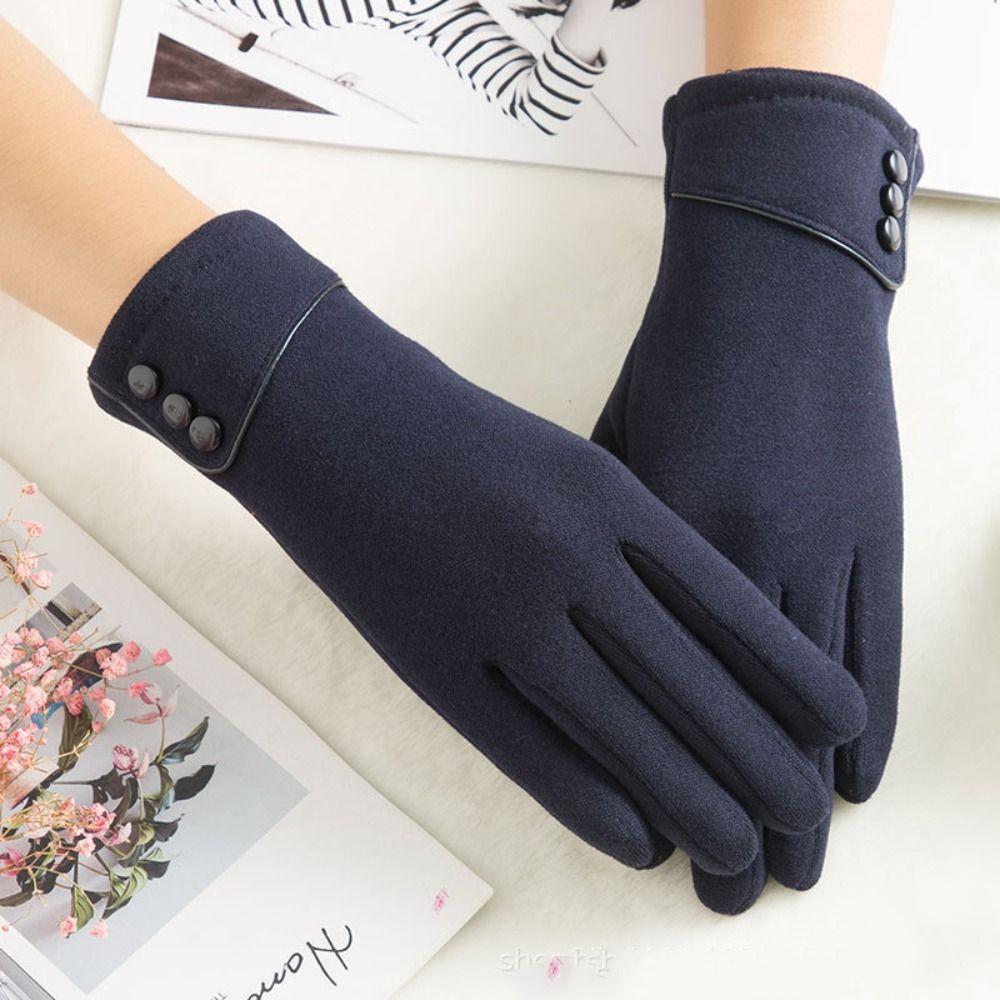 Simple Velvet Gloves Five Finger Cycling Driving Gloves Full Finger Mittens  Girls