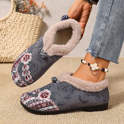 Зимние хлопковые туфли Вышитая сумка для среднего и пожилого возраста Теплые Этнический стиль Удобная мягкая подошва Хлопковые туфли для мамы