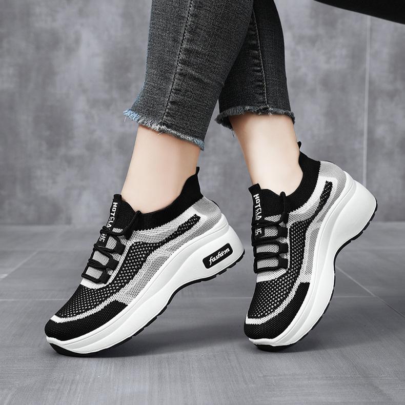 Breathable Mesh Women's Sneakers - Comfy Lace-Up Wedge Shoes with Thick Platform for Outdoor & Fitness, All-Season
