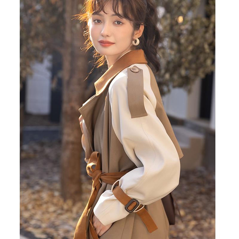 Mishow Женский плащ цвета хаки контрастного цвета с отложным воротником, универсальная повседневная куртка MXB31W0367