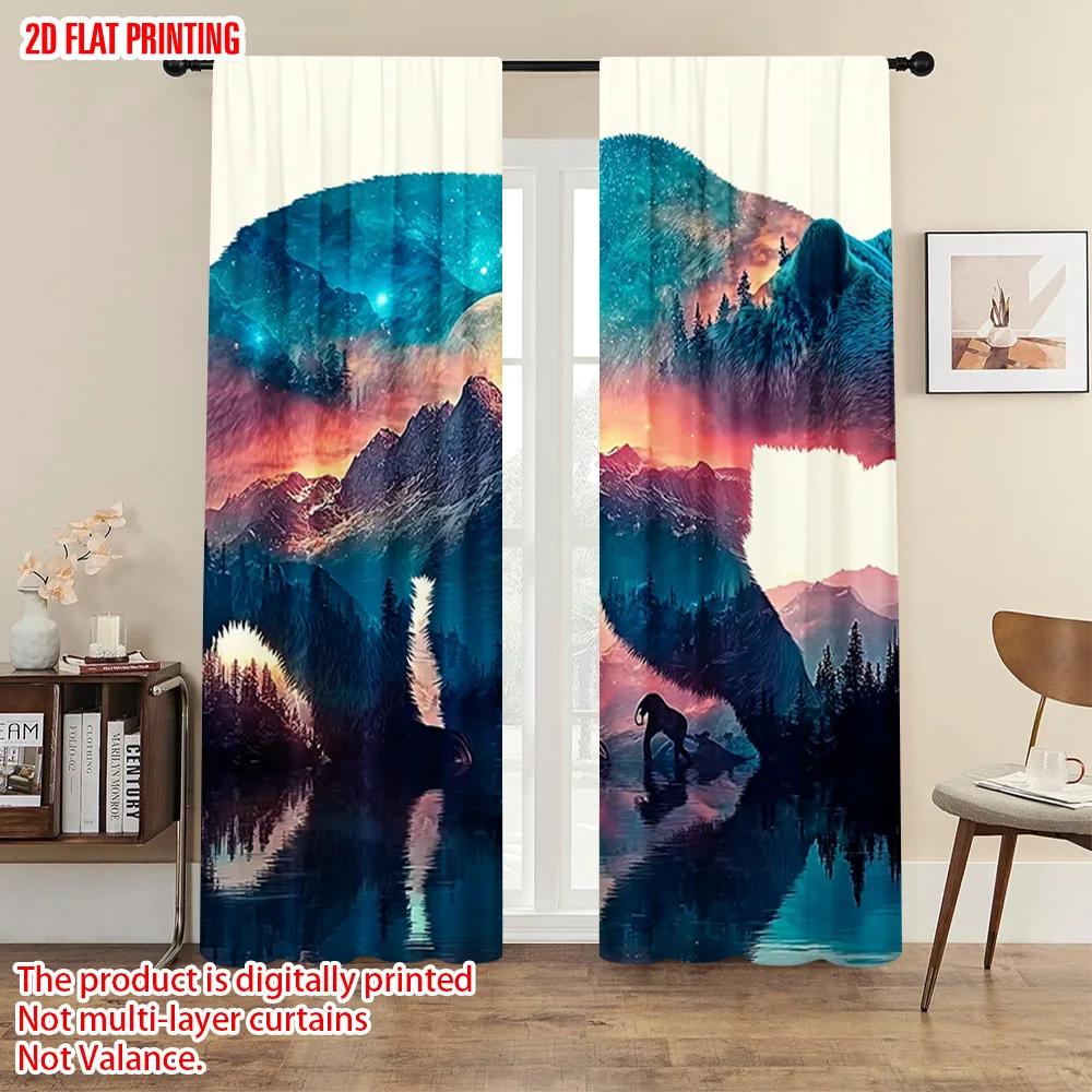 2pcs, plane printing Minimalist Curtains black bear Durable 100% Polyester Fabric (without rod) Decorations Inside Perfect for