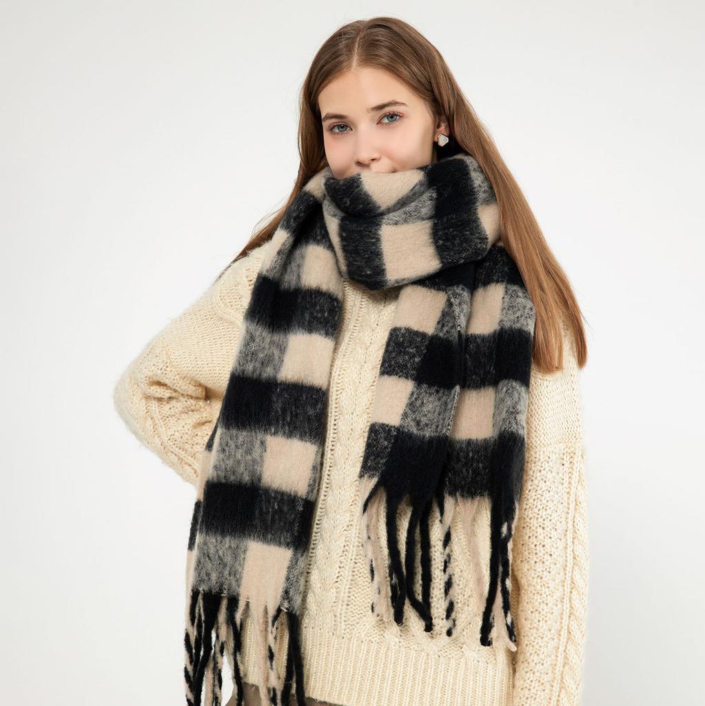 High Quality Is Different, Z Home Black and White Plaid Scarf Women's Winter Thickened Imitation Cashmere Shawl Scarf