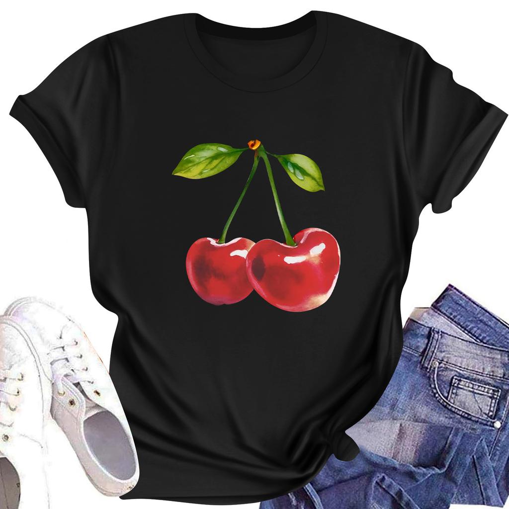 Women's Casual Printed T-Shirt Round Neck Pullover Short Sleeve Top