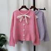 Autumn and Winter New Lace-up Bow Knitted Cardigan Loose Soft Waxy Sweet Gentle Wind Sweater Jacket Women's Clothing