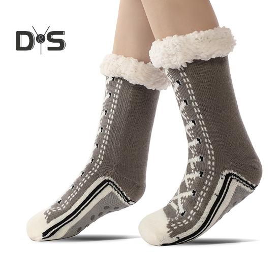 1 пара зимних носков с рисунком обуви, с плюшевой подкладкой, сохраняющих тепло, рождественские носки с высоким голенищем, гетры для ног, осенне-зимние носки-тапочки, праздничный подарок