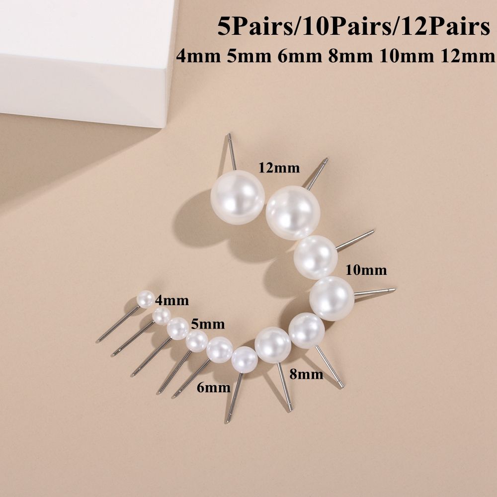 5Pairs/10Pairs/12Pairs Women Fashion Wedding Engagement Round Shape Elegant Ear Stud Pearl Earrings