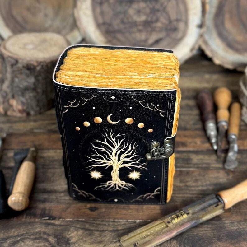 Большой кожаный журнал Древо жизни Журнал Гримуар Пустой блокнот для заклинаний таро