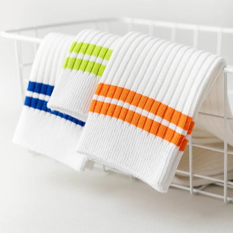 Корейские белые носки в оранжевую полоску женские спортивные носки мягкие дышащие для старшеклассниц девочек хлопковые длинные носки