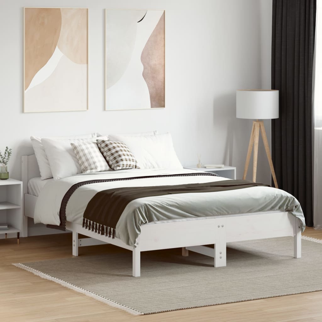Vidaxl Rama Łóżka Bez Materaca, Biała, 140X190 Cm, Lite Drewno Sosnowe