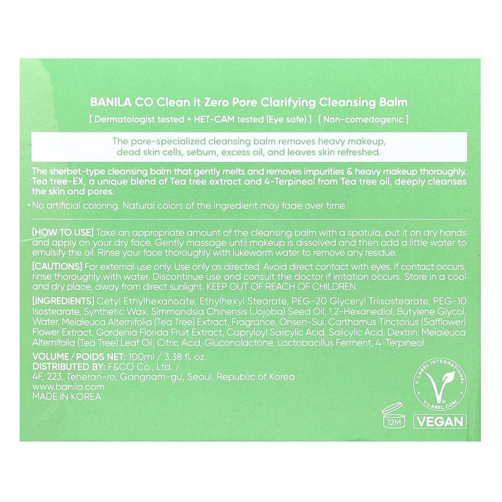 BANILA CO Clean It Zero, очищающий бальзам для пор, Tea Tree-EX, 3,38 жидких унций (100 мл)