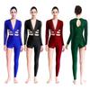 Womens Athletic Performance Bodysuit Sheer Mesh Inserts Unique Asymmetric Design Shiny Rhinestones Keyhole Back Long Sleeve