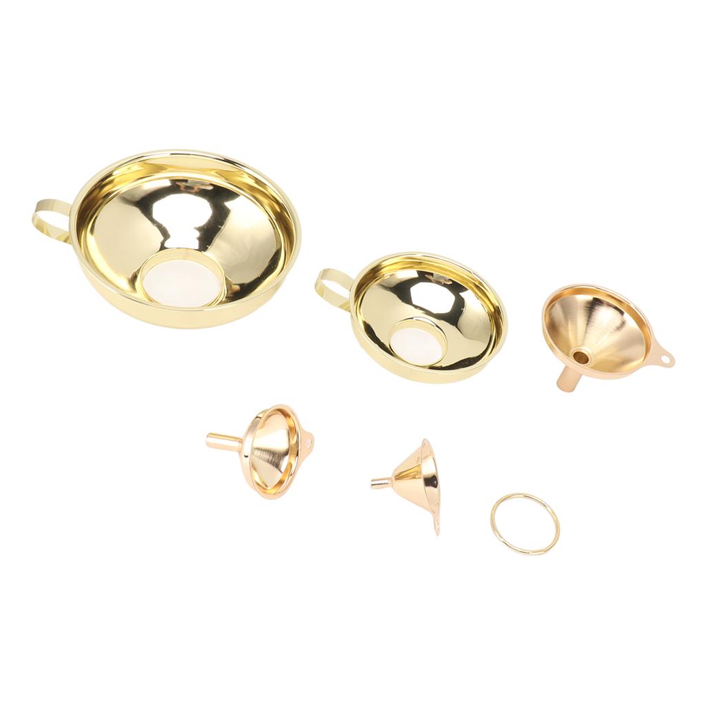 5 Pcs Funnel Set Stainless Steel Gold Plating Wide Mouth Narrow Rod Kitchen Funnel with Side Handle