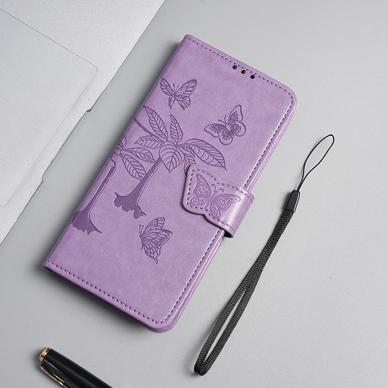 Чехол-книжка из кожи с тиснением «Бабочка» для ZTE Blade A54