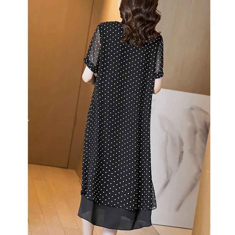 Летнее простое легкое зрелое платье с круглым вырезом в горошек, французское свободное платье с коротким рукавом в стиле знаменитости-иностранки