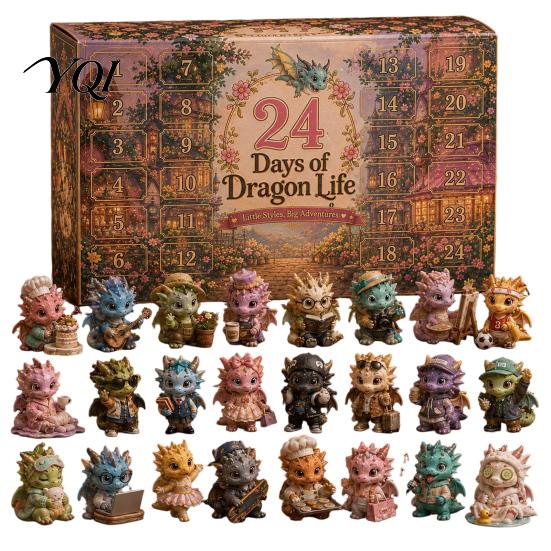 Dragon Advent Calendar Christmas Countdown Calendar, with 24 Acrylic Decorations, Days Collectible Decor Gift Box, Holiday for Lovers Decorations