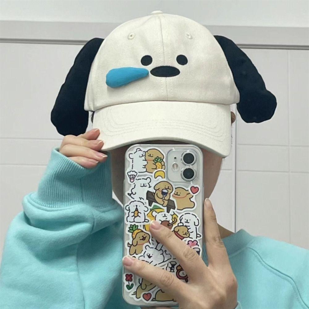 Embroidery Cartoon Sun Hat Korean Style Peaked Cap Simple Dog Baseball Cap Sports