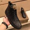 Модные кожаные высокие кроссовки для мужчин, роскошный стиль, узор под крокодила, премиальная повседневная обувь, утепленные для тепла, мягкая подошва A1