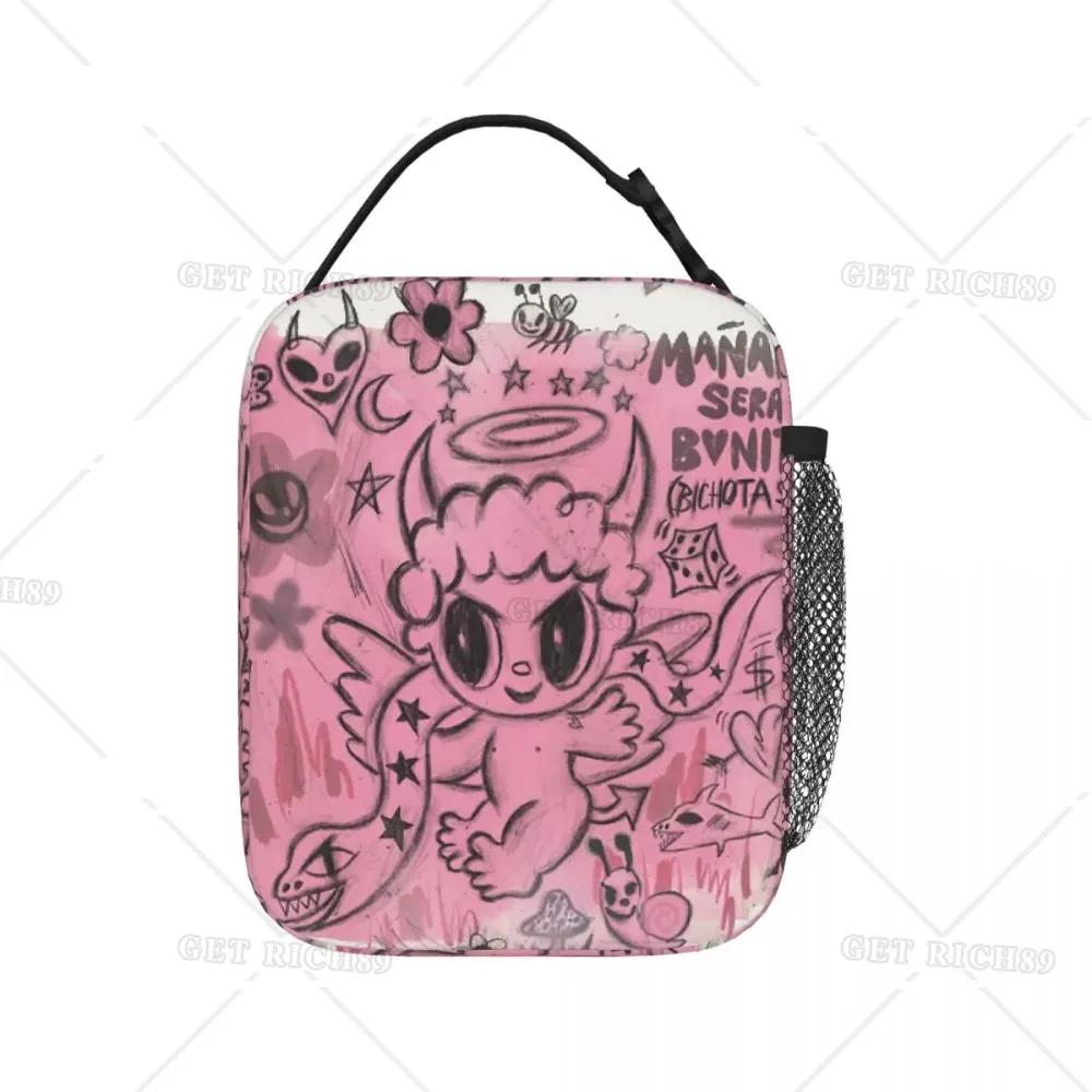 Розовые милые злые изолированные сумки для ланча, портативная термосумка для ланча с боковым карманом для женщин, девочек, детей, работы, пикника, школы