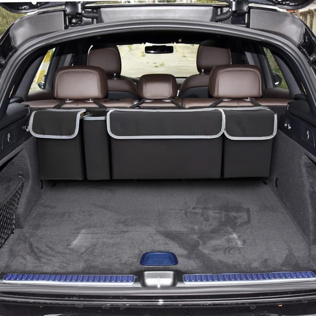 AUCELI Car Trunk Organizer, Backseat Hanging Large Storage With Adjustable Straps, Waterproof Collapsible Cargo Bag With 4 Pockets, Sturdy Space