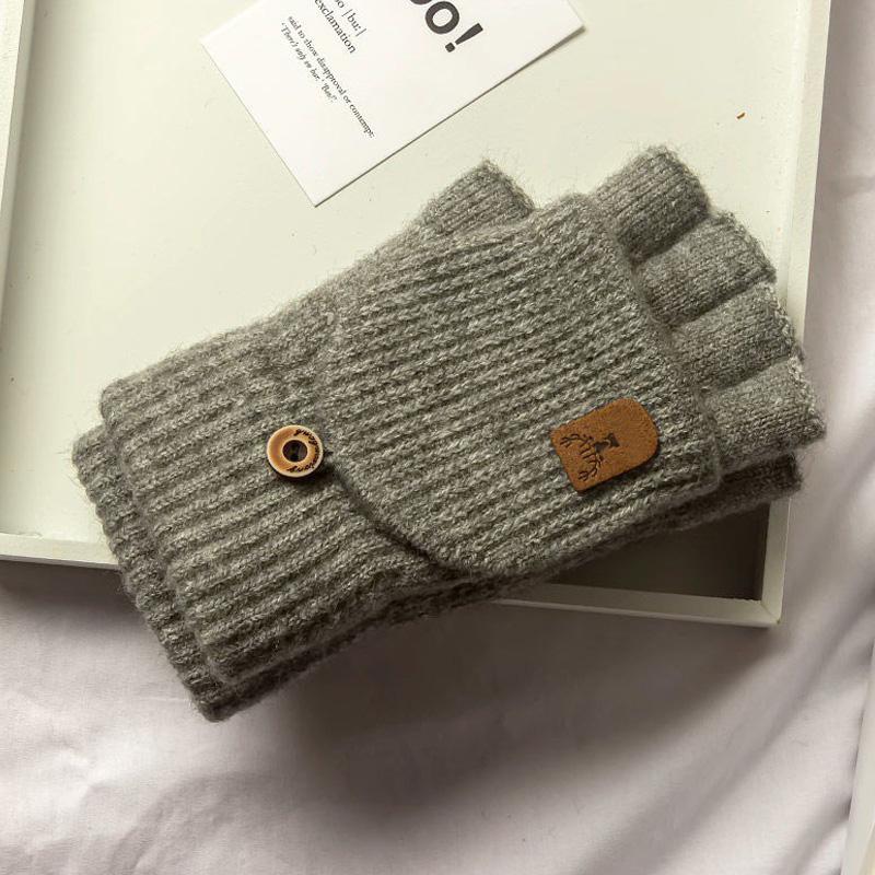 1 пара утолщенных теплых зимних вязаных перчаток без пальцев для студентов с сенсорным экраном на половину пальца