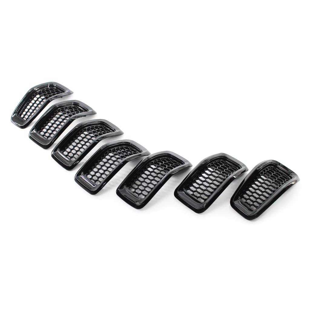 7 шт./компл., глянцевая черная автомобильная сетка, сотовая передняя решетка, вставки, черные кольца на решетку, накладка для Jeep Cherokee 2014-2018, авто