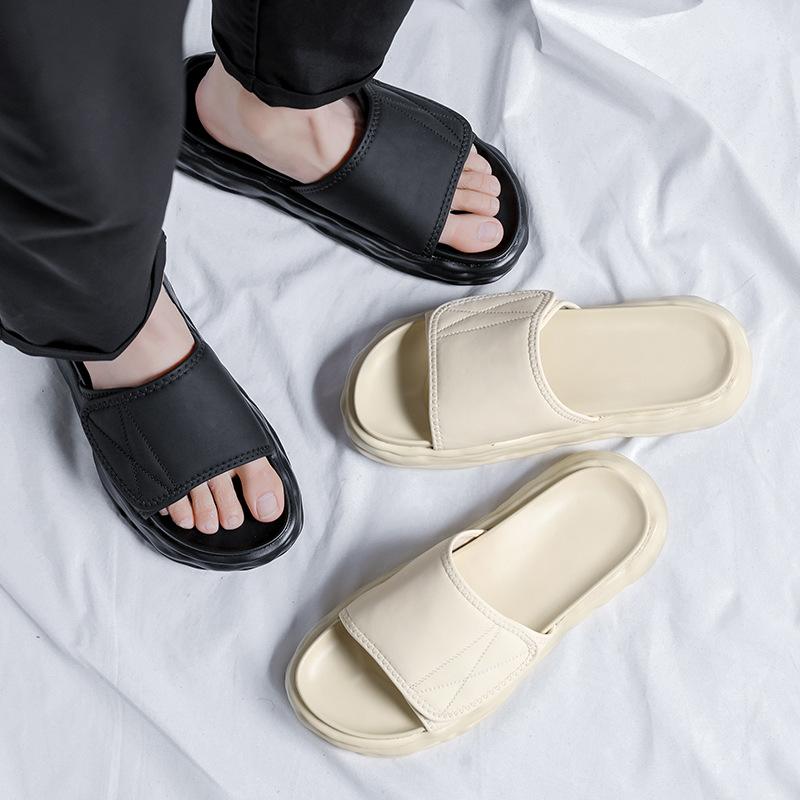 Сандалии мужские 2025 новые кожаные на толстой подошве пляжные летние нескользящие и износостойкие двойные классные тапочки 4887-R