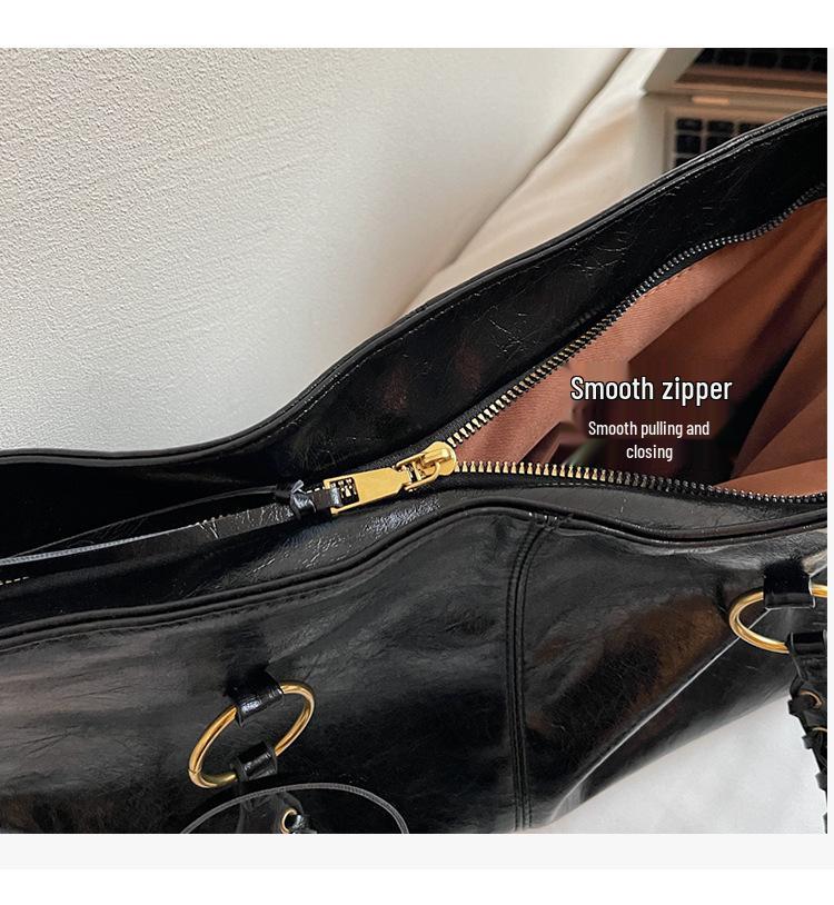 Women's Retro Large-Capacity Shoulder Tote - European & American Style Versatile Handbag with Drawstring