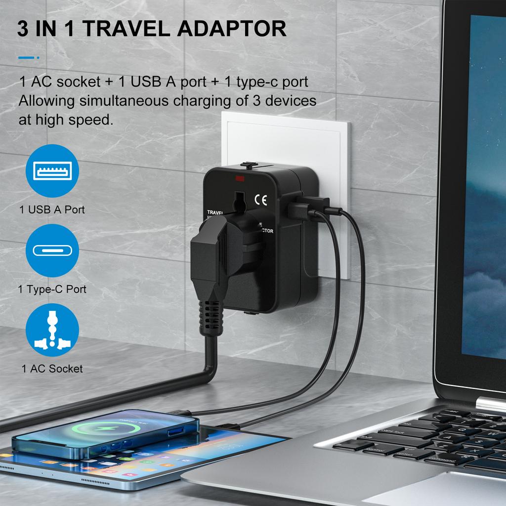 Универсальный адаптер для путешествий с двойным USB-портом, переходник с вилки UK на EU, настенное зарядное устройство, преобразователь переменного тока, Мировой для США, ЕС, Великобритании, Австралии