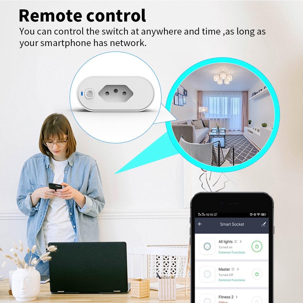 Tuya Wifi Smart Plug 16a Brazil Standard Outlet Smart Life App Remote Smart Socket Power Monitor Works For Google Home Alexa