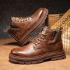 Autumn and Winter New Microfiber Leather British Style Men's Short Boots Fashionable and Casual Heightening Lace-up Cold Sticky Martin Boots Men's Boo