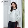 Женский полосатый вязаный свитер с круглым вырезом LAGOGO